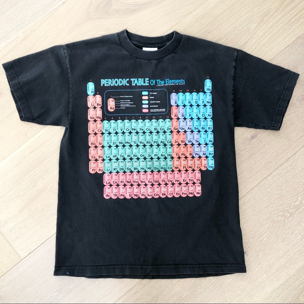Periodic Table Of The Elements Graphic Print Black Cotton Tee T-Shirt Top Size M